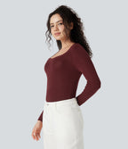 U-Neck Long Sleeve Wool-Blend Casual Jumper — Syrah — view 1