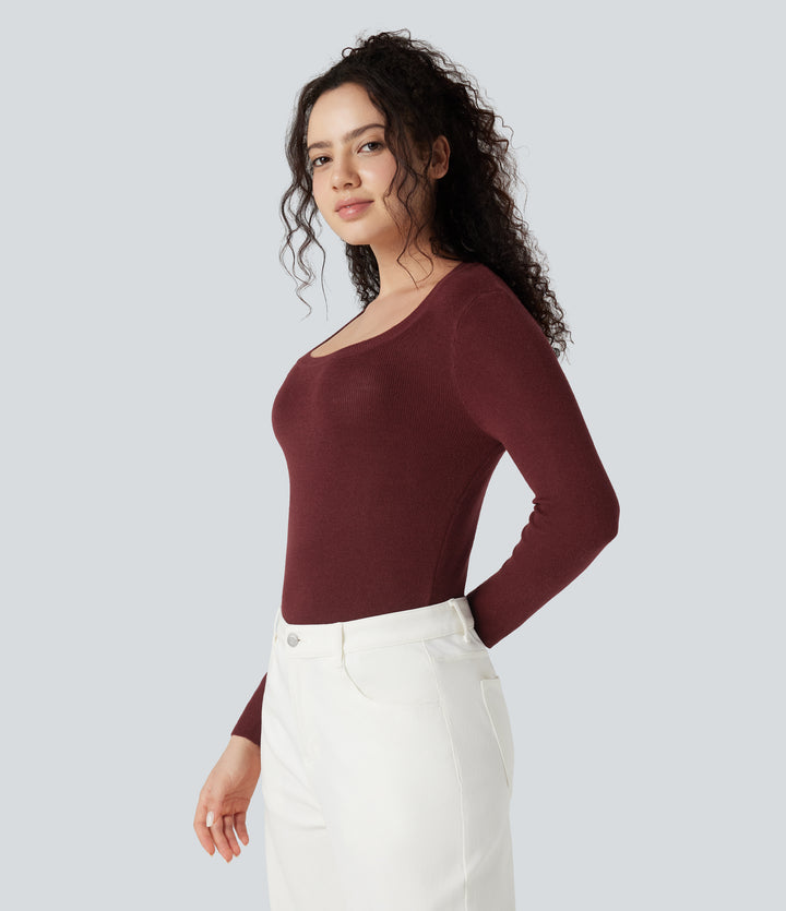 U-Neck Long Sleeve Wool-Blend Casual Jumper — Syrah — view 1