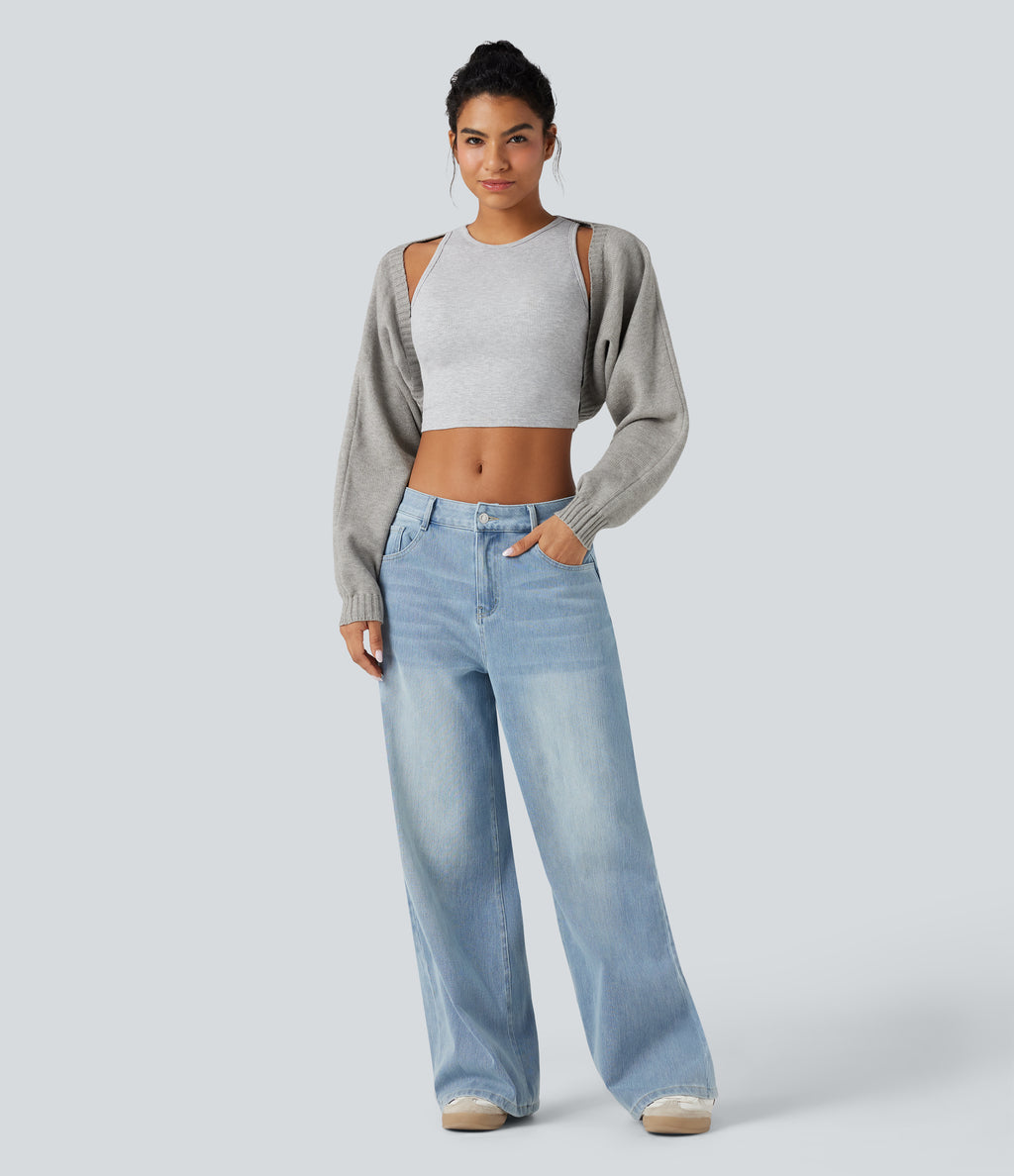 Reglan Long Sleeve Relaxed Fit Casual Jumper Shrug — Ephedra Ash — view 5
