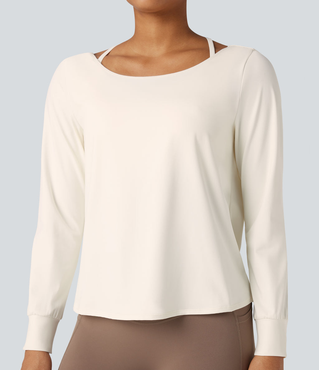 Airy Cut-out Back 2-in-1 Cool Touch Yoga Sports Top — Egret — view 7