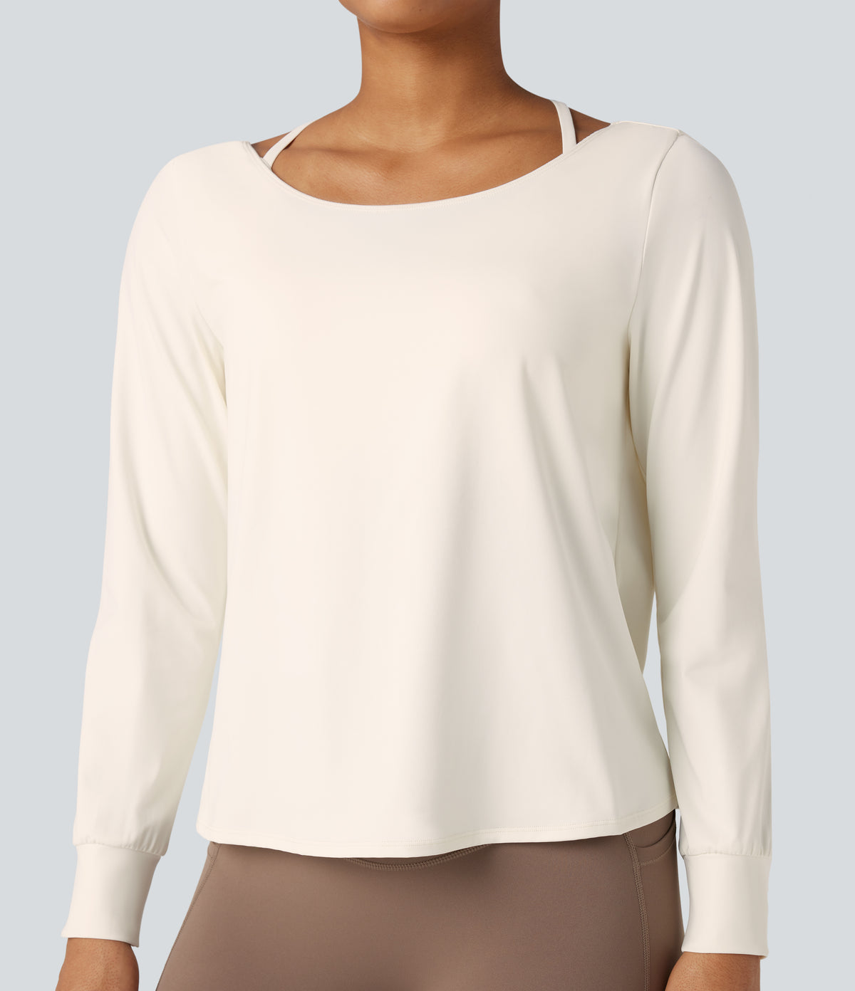 Airy Cut-out Back 2-in-1 Cool Touch Yoga Sports Top — Egret — view 7