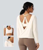 Airy Cut-out Back 2-in-1 Cool Touch Yoga Sports Top — Egret — view 1