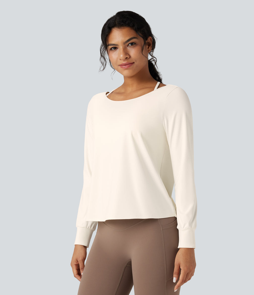 Airy Cut-out Back 2-in-1 Cool Touch Yoga Sports Top — Egret — view 3