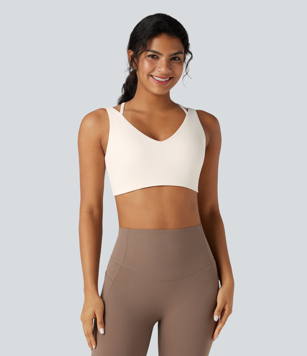 Airy Cut-out Back 2-in-1 Cool Touch Yoga Sports Top — Egret — view 5