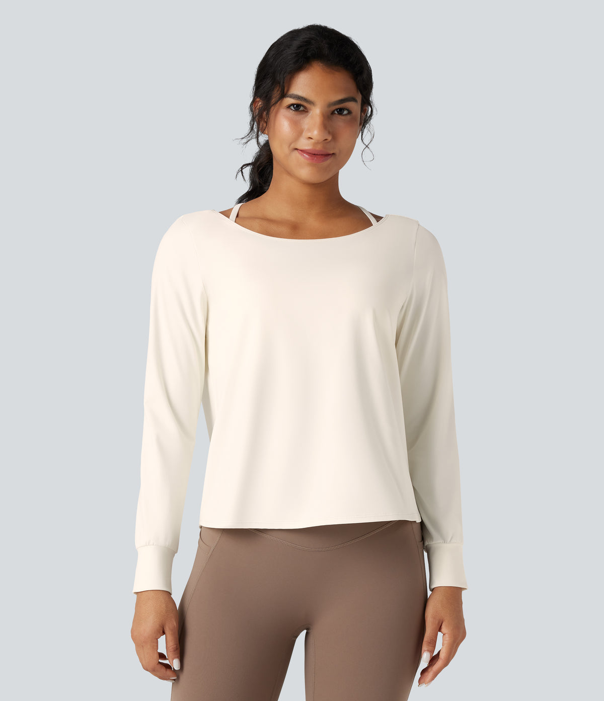 Airy Cut-out Back 2-in-1 Cool Touch Yoga Sports Top — Egret — view 2