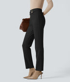 High Waisted Work Tapered Trousers with Pockets — Black — view 1
