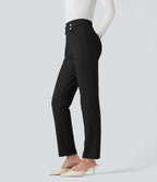 High Waisted Work Tapered Trousers with Pockets — Black — view 4