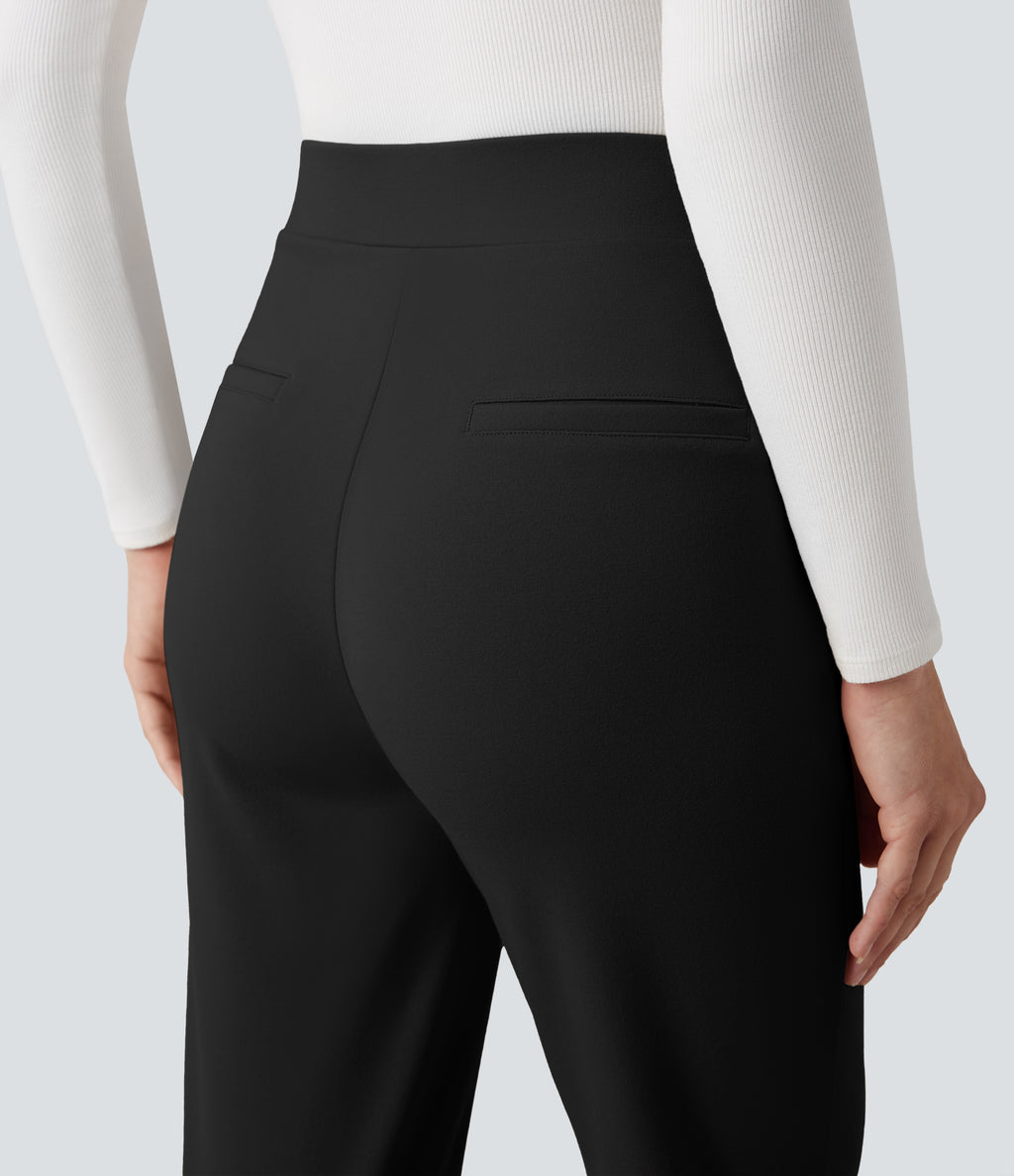 High Waisted Work Tapered Trousers with Pockets — Black — view 6