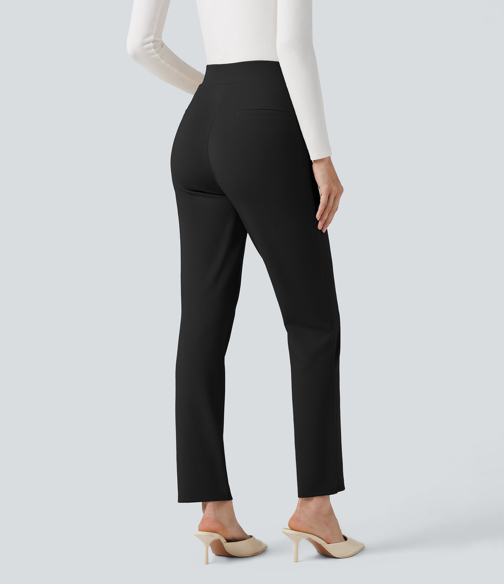 High Waisted Work Tapered Trousers with Pockets — Black — view 2