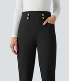 High Waisted Work Tapered Trousers with Pockets — Black — view 5