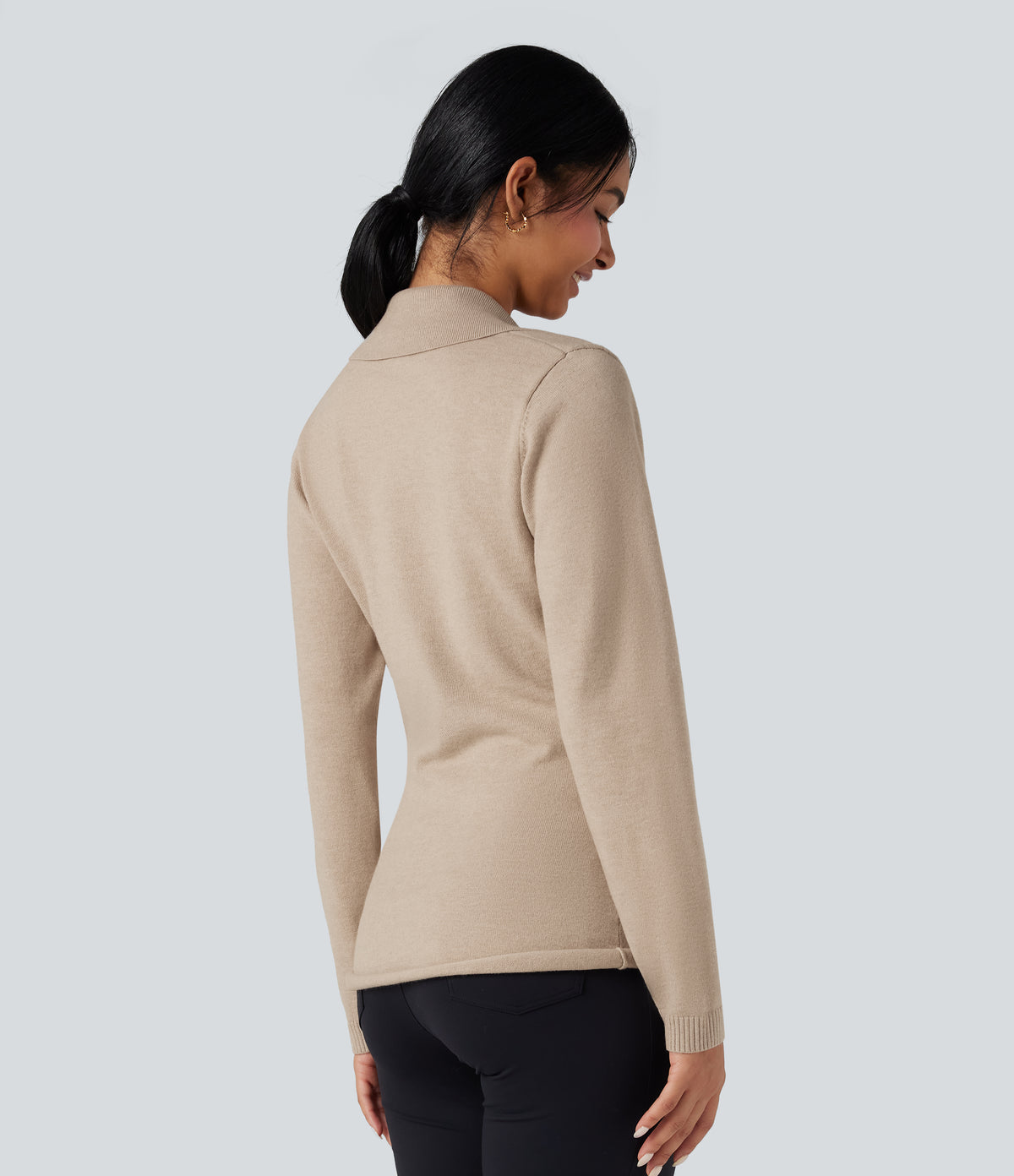 V-neck Long Sleeve Wrap Work Jumper — Moonlight — view 2