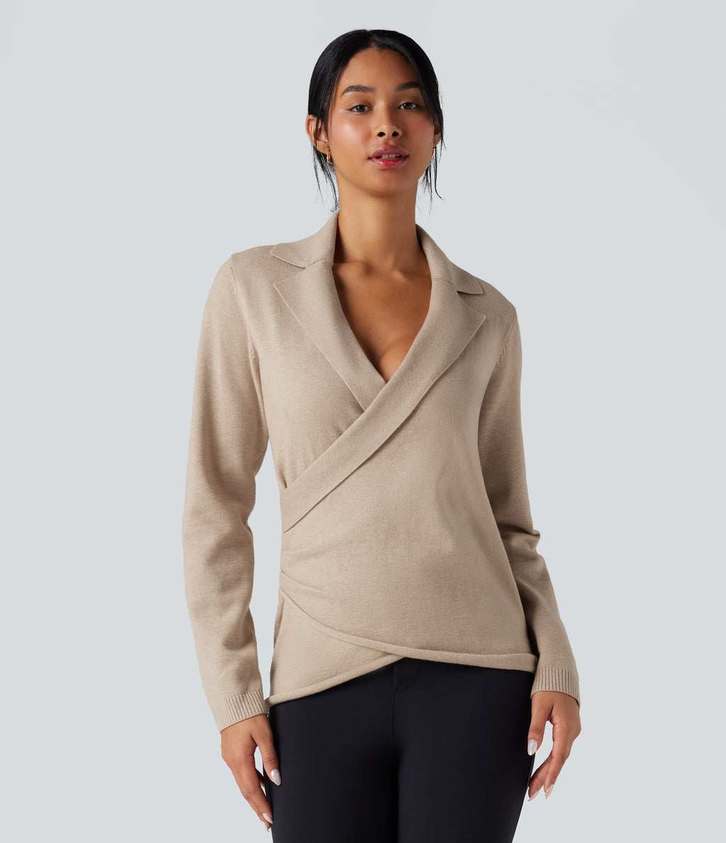 V-neck Long Sleeve Wrap Work Jumper — Moonlight — view 1