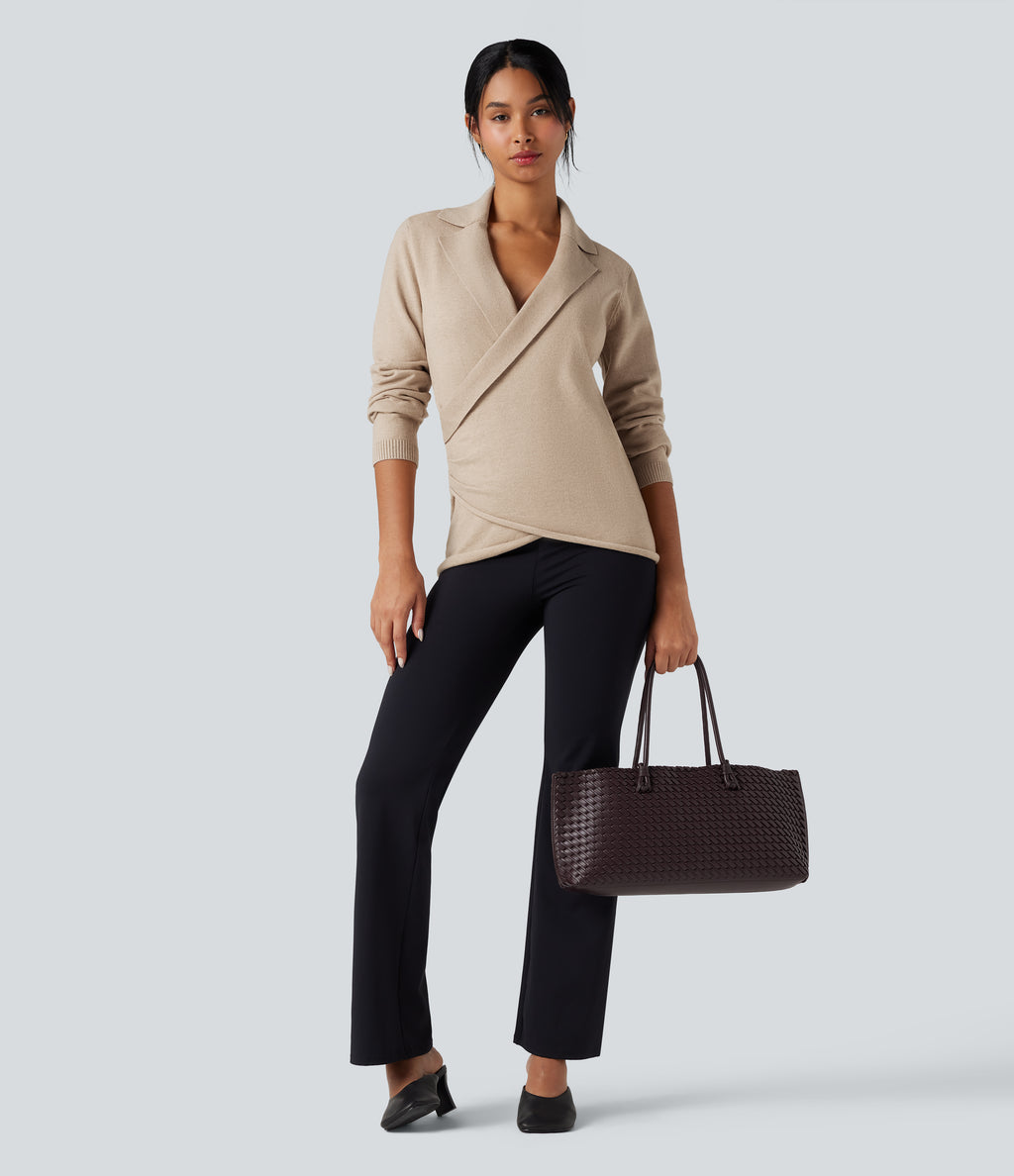 V-neck Long Sleeve Wrap Work Jumper — Moonlight — view 5