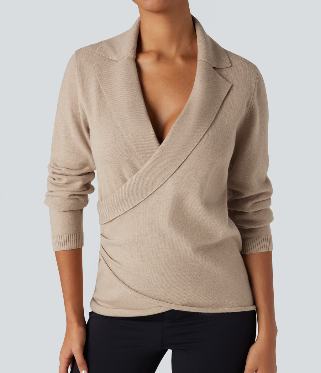V-neck Long Sleeve Wrap Work Jumper — Moonlight — view 4