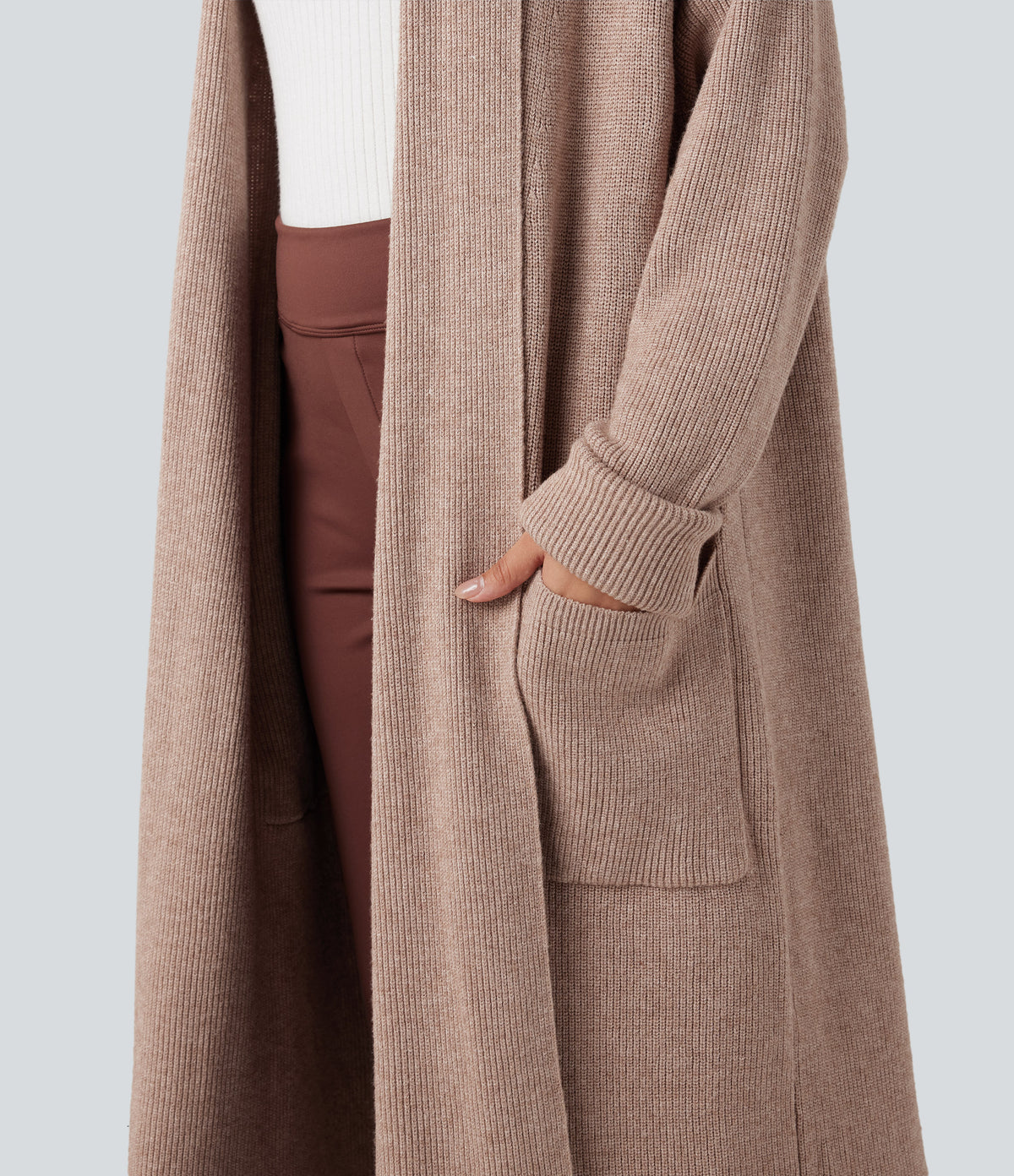Long Sleeve Work Longline Cardigan with Pockets — Rose Dust — view 5