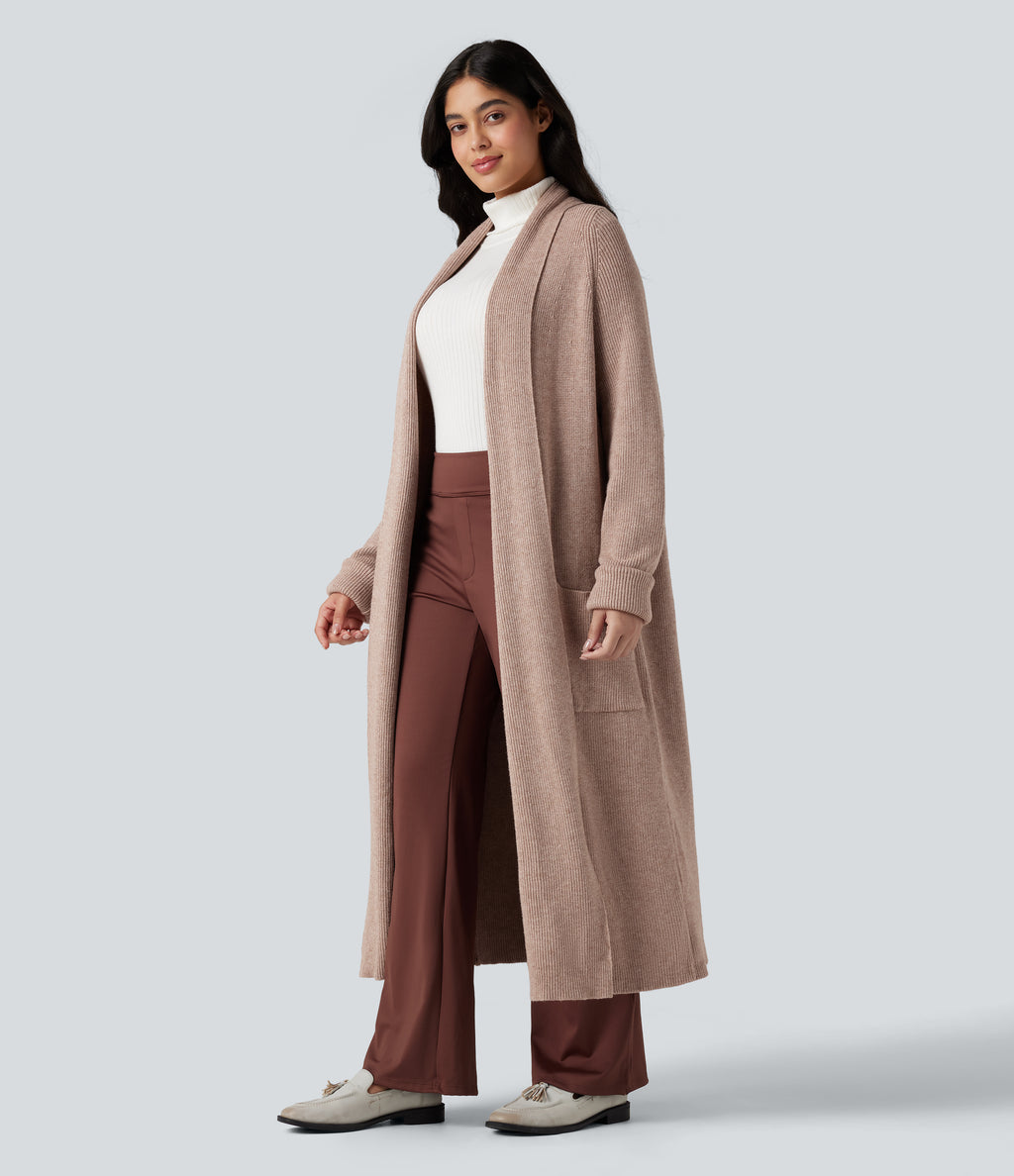 Long Sleeve Work Longline Cardigan with Pockets — Rose Dust — view 3