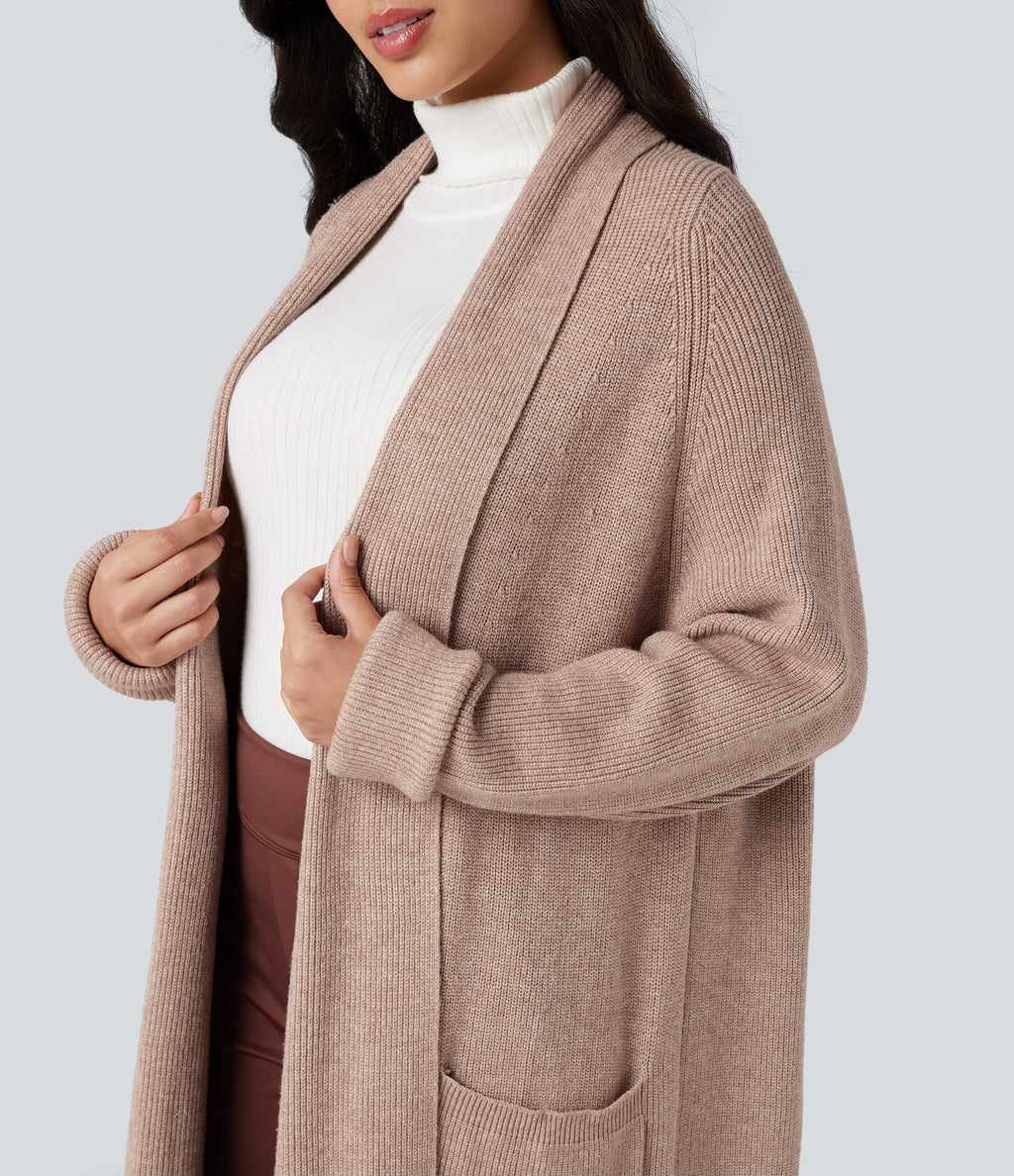Long Sleeve Work Longline Cardigan with Pockets — Rose Dust — view 4