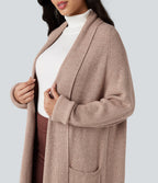 Long Sleeve Work Longline Cardigan with Pockets — Rose Dust — view 4