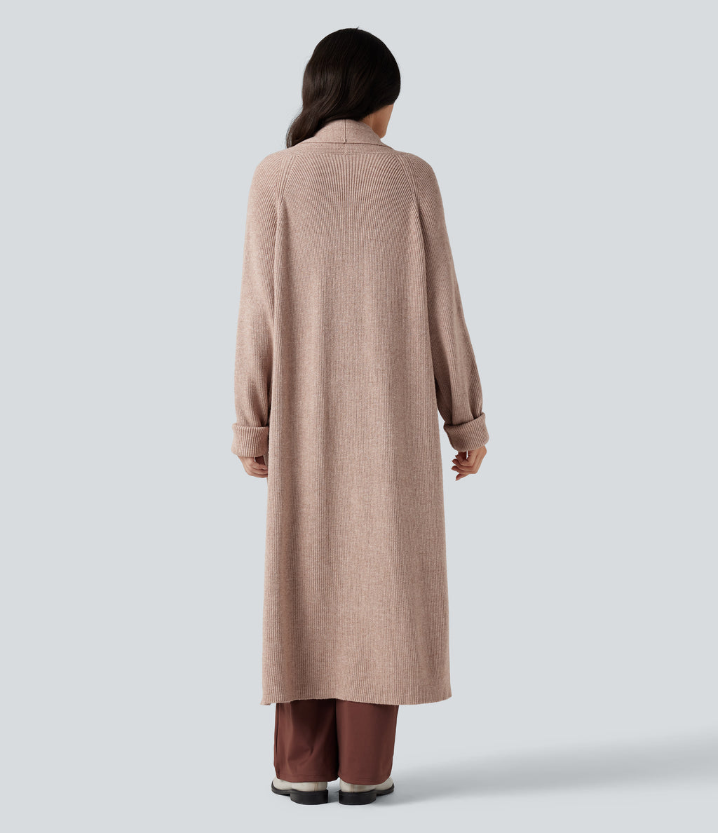 Long Sleeve Work Longline Cardigan with Pockets — Rose Dust — view 2