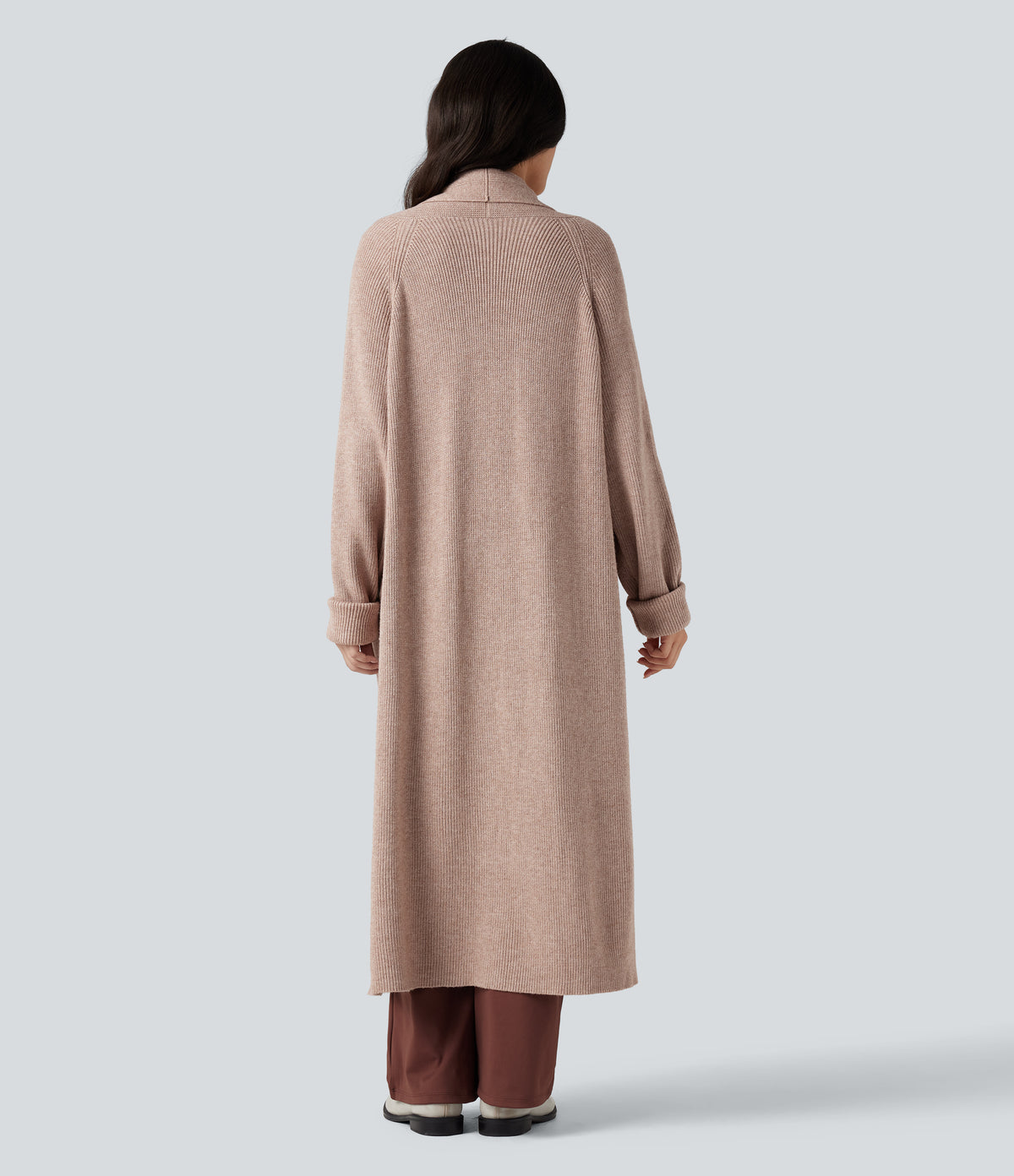 Long Sleeve Work Longline Cardigan with Pockets — Rose Dust — view 2