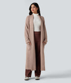 Long Sleeve Work Longline Cardigan with Pockets — Rose Dust — view 1