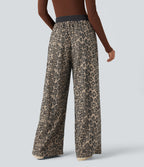 High Waisted Drawstring Leopard Print Casual Baggy Trousers with Pockets — Olive Spot Camo — view 2