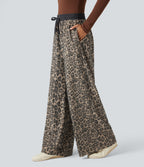 High Waisted Drawstring Leopard Print Casual Baggy Trousers with Pockets — Olive Spot Camo — view 3