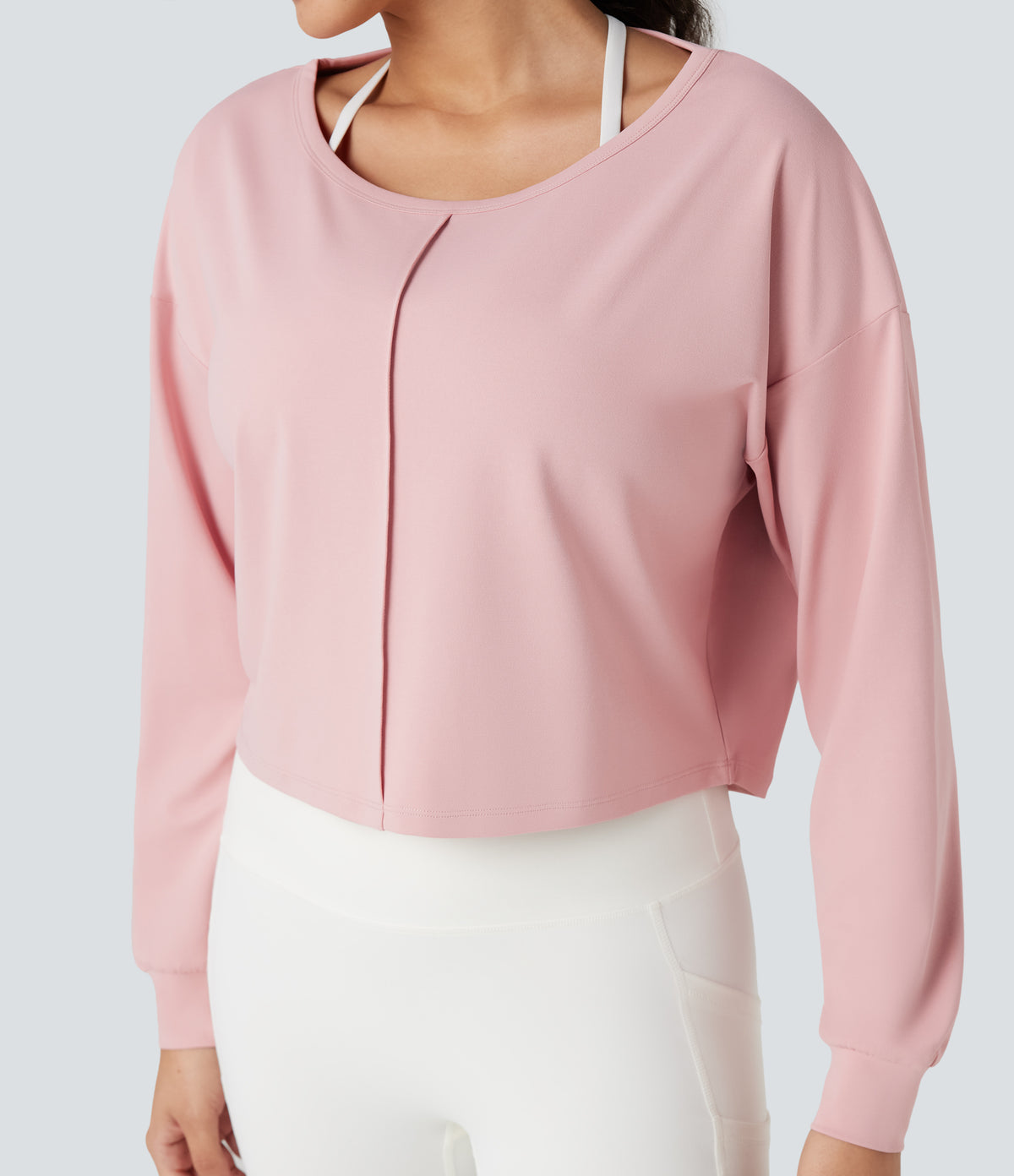 Backless Long Sleeve Workout Sports Top — Chalk Pink — view 6