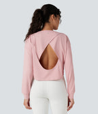 Backless Long Sleeve Workout Sports Top — Chalk Pink — view 3