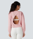 Backless Long Sleeve Workout Sports Top — Chalk Pink — view 5