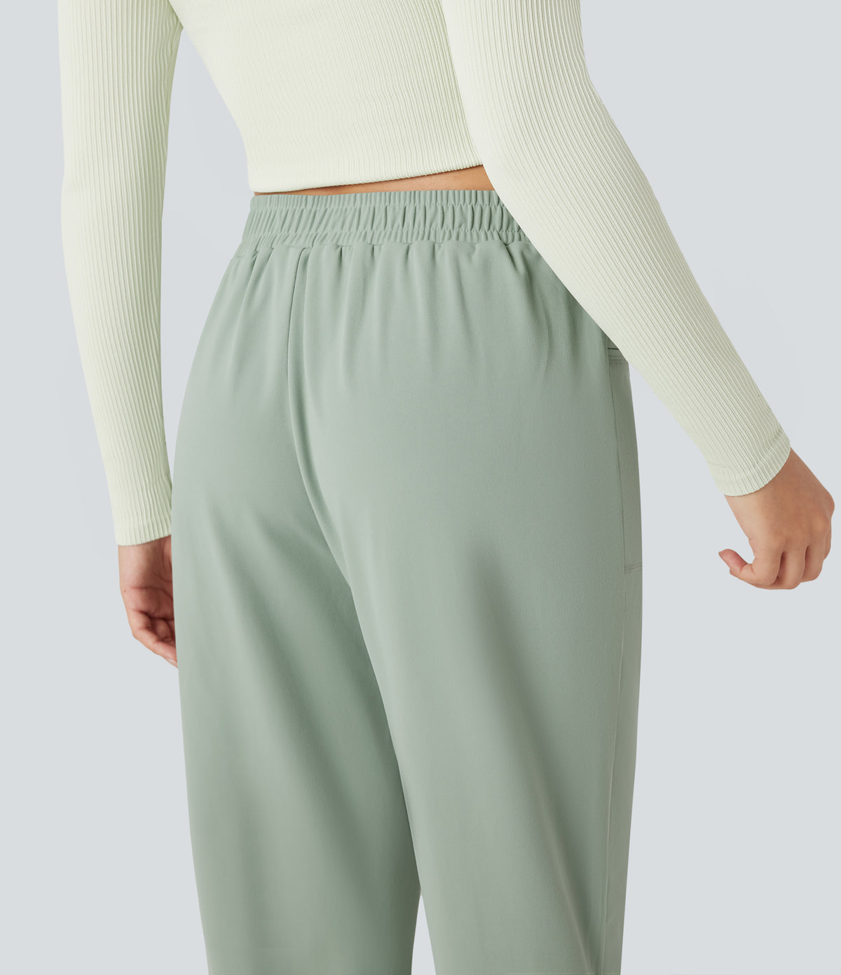 Mid Rise Casual Joggers with Pockets — Iceberg Green — view 5