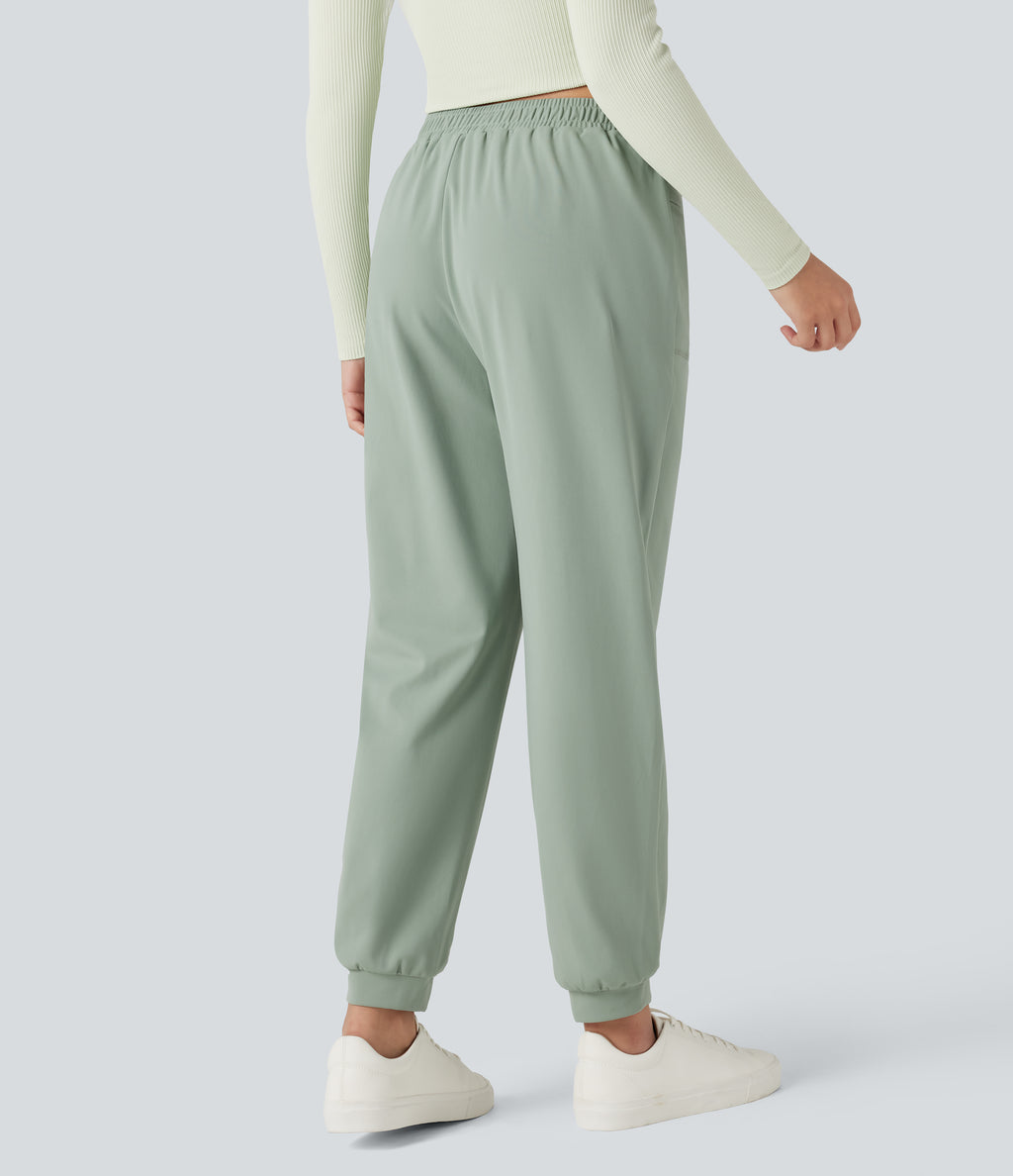 Mid Rise Casual Joggers with Pockets — Iceberg Green — view 2