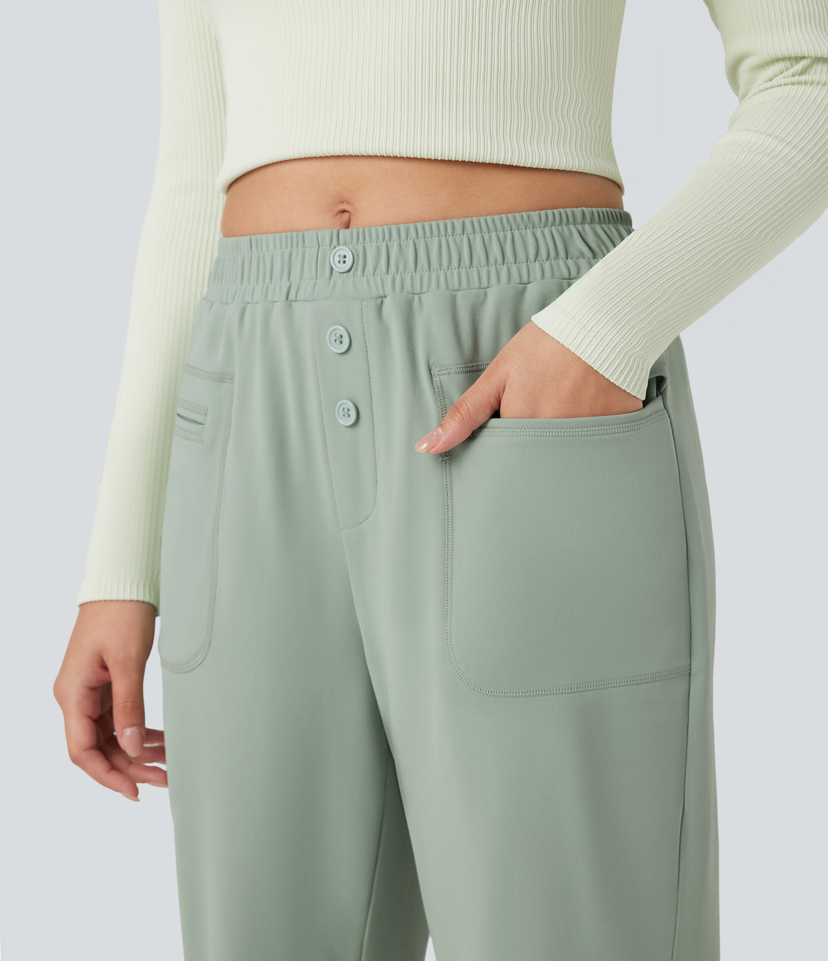 Mid Rise Casual Joggers with Pockets — Iceberg Green — view 4