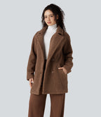 Lapel Relaxed Casual Sherpa Coat with Pockets — Partridge — view 1
