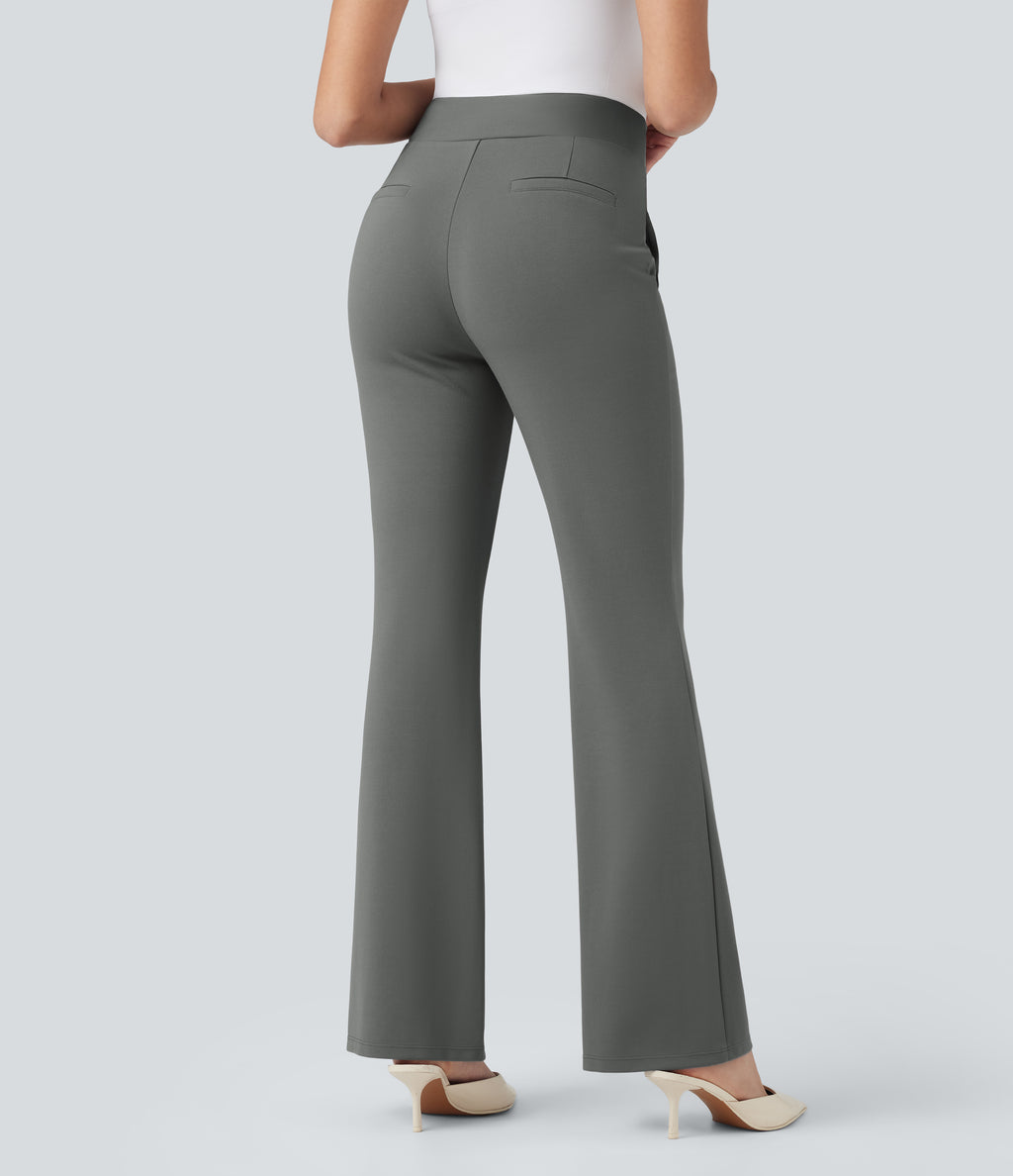 High Waisted Work Bootcut Trousers with Pockets — Putty Gray — view 2