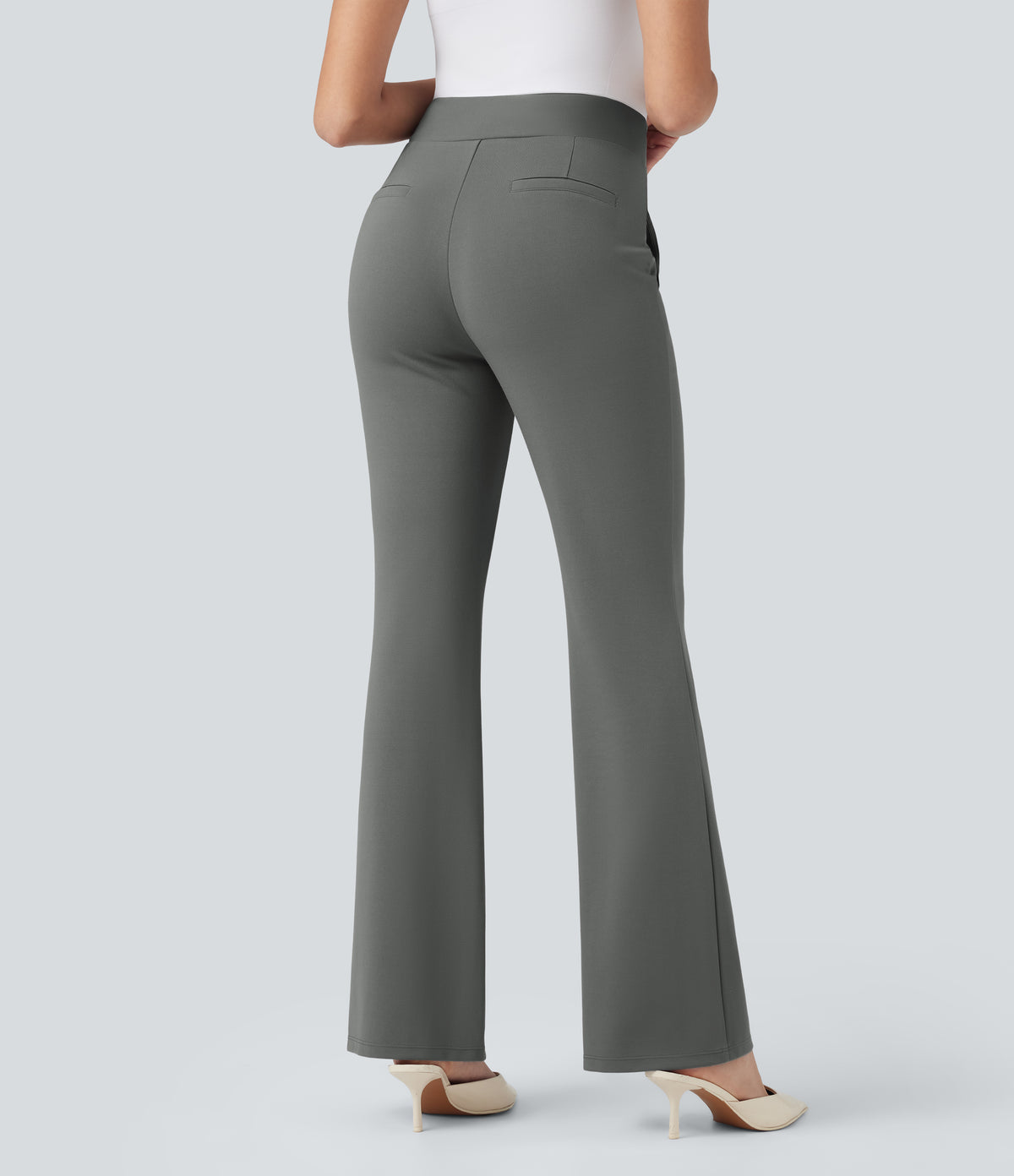High Waisted Work Bootcut Trousers with Pockets — Putty Gray — view 2