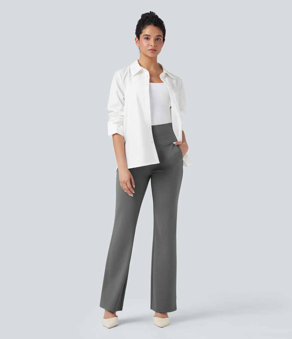 High Waisted Work Bootcut Trousers with Pockets — Putty Gray — view 6