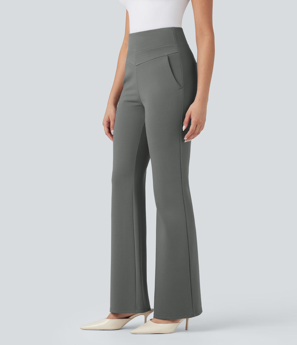 High Waisted Work Bootcut Trousers with Pockets — Putty Gray — view 3