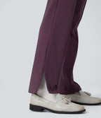 Plush Thermal Mid Rise Split Hem Straight Leg Work Trousers with Pockets — Prune Purple — view 6