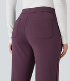 Plush Thermal Mid Rise Split Hem Straight Leg Work Trousers with Pockets — Prune Purple — view 5