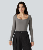 Airy Scoop Neck Long Sleeve Work T-Shirt — Steeple Gray — view 5