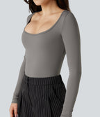 Airy Scoop Neck Long Sleeve Work T-Shirt — Steeple Gray — view 1