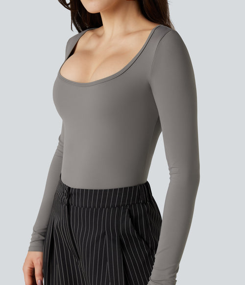 Airy Scoop Neck Long Sleeve Work T-Shirt — Steeple Gray — view 1
