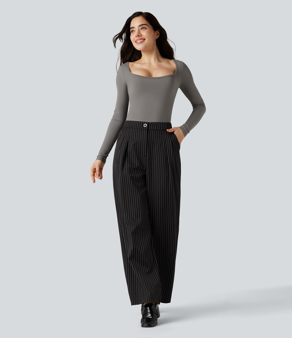 Airy Scoop Neck Long Sleeve Work T-Shirt — Steeple Gray — view 6