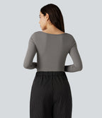 Airy Scoop Neck Long Sleeve Work T-Shirt — Steeple Gray — view 3