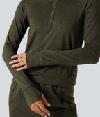 Half Zipper Thumb Holes Quick Dry Fleece Casual Heathered Warming Sweatshirt with Pockets-UPF40+ — Shadow Moss — view 6