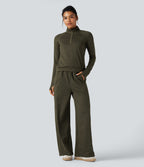 Half Zipper Thumb Holes Quick Dry Fleece Casual Heathered Warming Sweatshirt with Pockets-UPF40+ — Shadow Moss — view 8