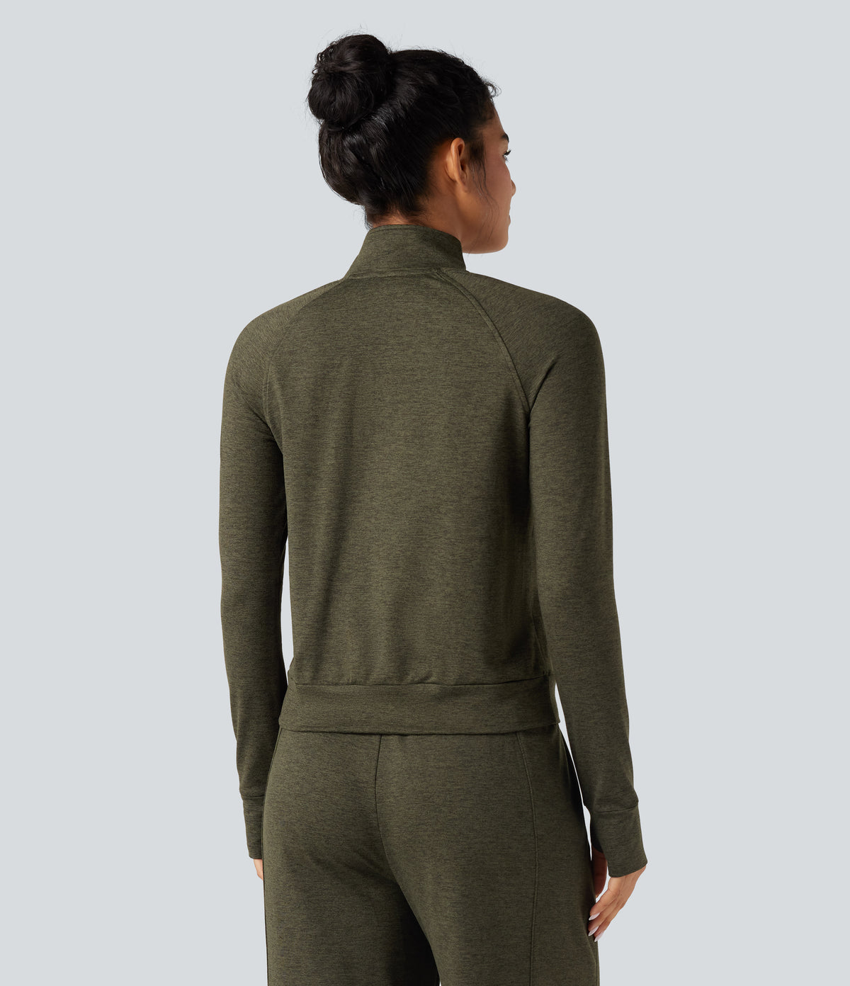 Half Zipper Thumb Holes Quick Dry Fleece Casual Heathered Warming Sweatshirt with Pockets-UPF40+ — Shadow Moss — view 3