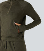 Half Zipper Thumb Holes Quick Dry Fleece Casual Heathered Warming Sweatshirt with Pockets-UPF40+ — Shadow Moss — view 5