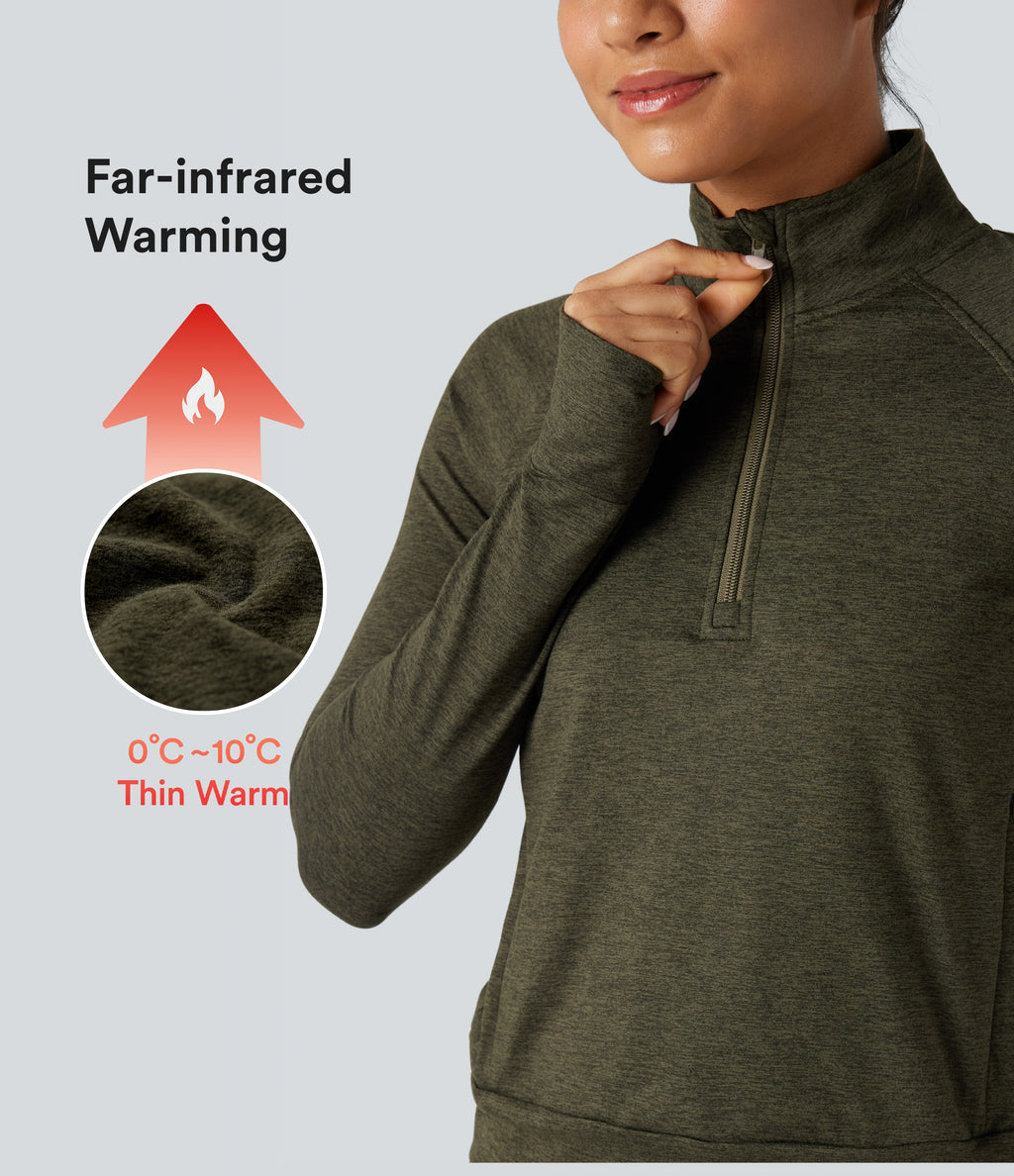 Half Zipper Thumb Holes Quick Dry Fleece Casual Heathered Warming Sweatshirt with Pockets-UPF40+ — Shadow Moss — view 1